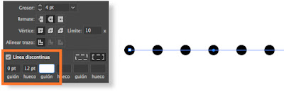 Opciones de trazo línea discontinua Línea discontínua illustrator