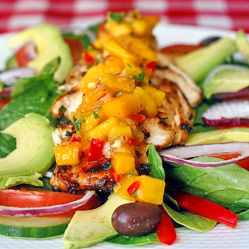 LimeCumin Grilled Chicken Salad with Avocado and Mango Salsa Rock