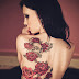 Beautiful 3d red rose flower and skull tattoo on back 