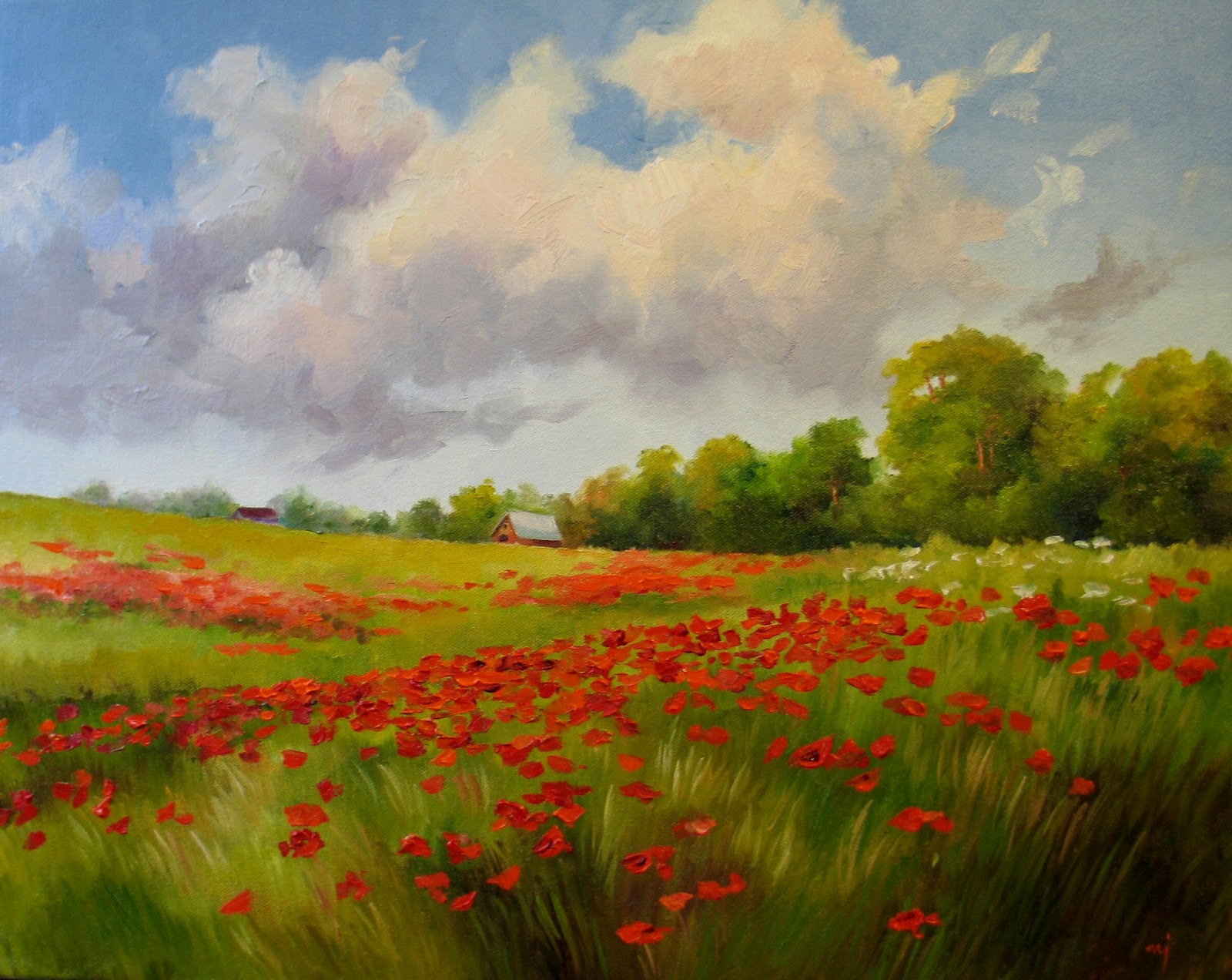 Nel's Everyday Painting Poppy Fields 2 SOLD