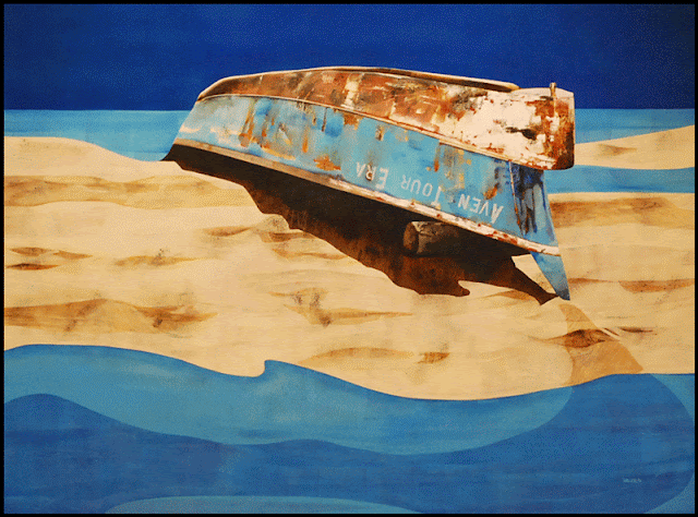 Merida Mexico's Museum of Contemporary Art Martha Salazar boat painting on Exhibit