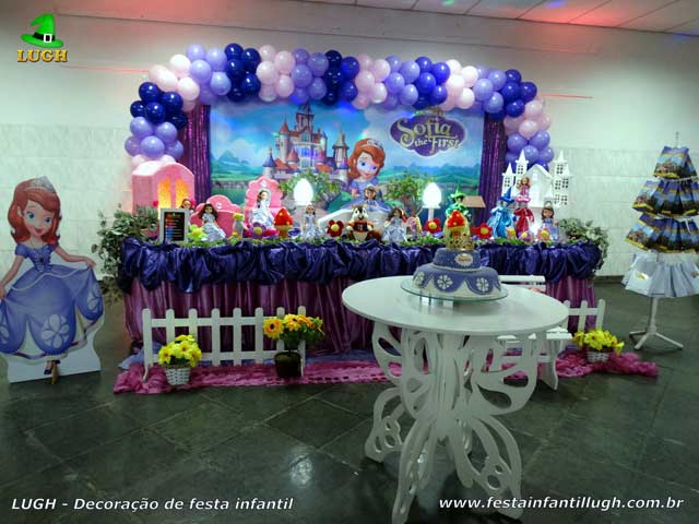 Decoração de aniversário festa Princesa Sofia - Mesa temática tradicional luxo de tecido Decoração festa de aniversário infantil Princesa Sofia