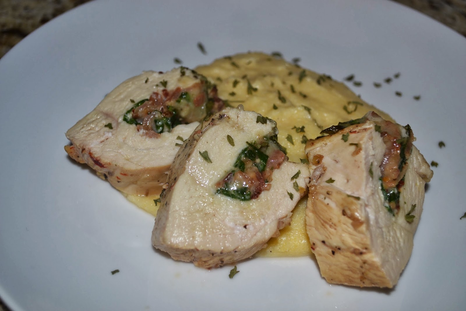 Stuffed Chicken Breasts w/ Creamy Polenta Add Avocado