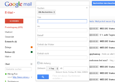 Ein Screenshot zeigt die erweiterte Suche in Gmail