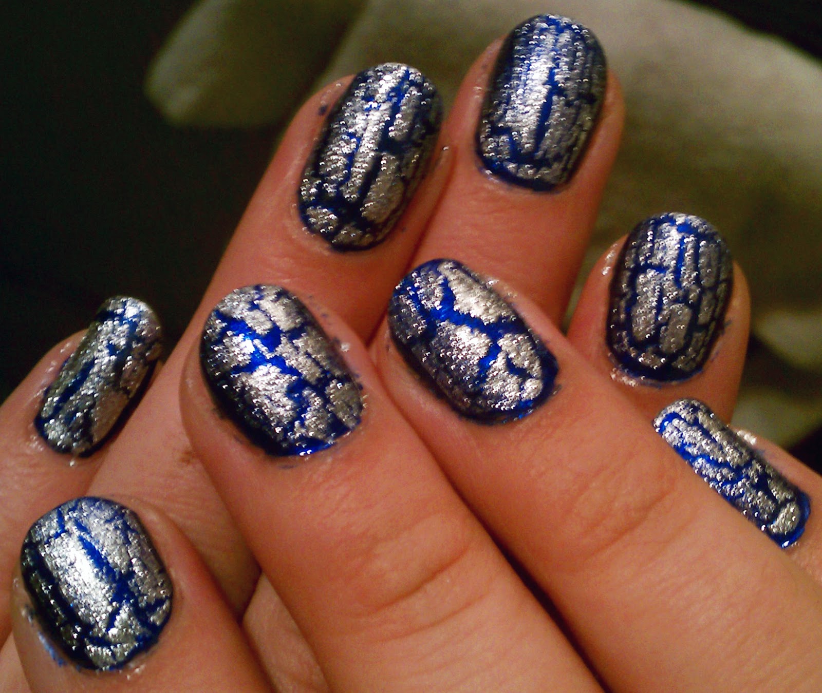 Blue and Silver Crackle Nails A Sparkly Life for Me