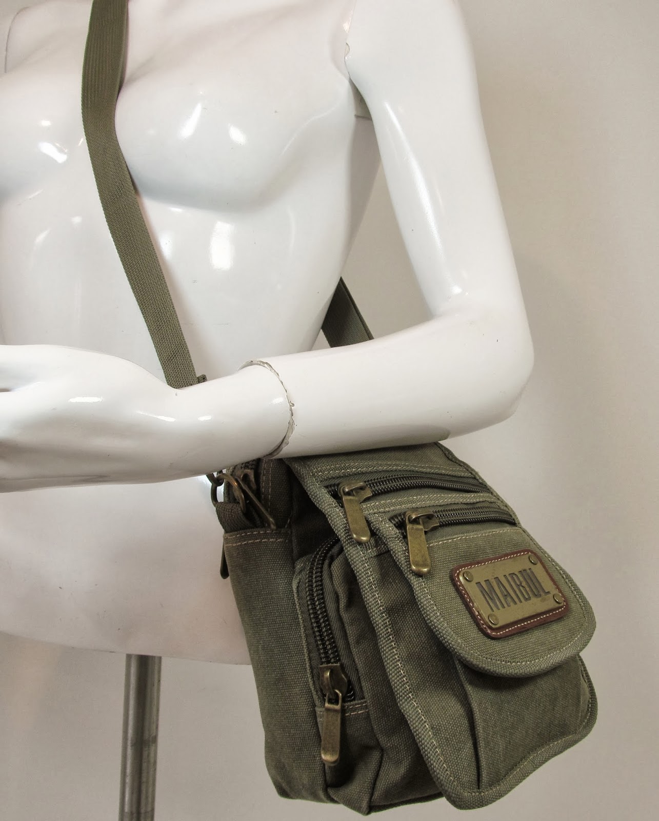 MAIBUL KHAKI GREEN CANVAS ACROSS BODY BAG SHOULDER BAG HANDBAG PURSE