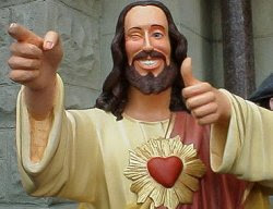 Statue of Jesus winks and gives thumbs up