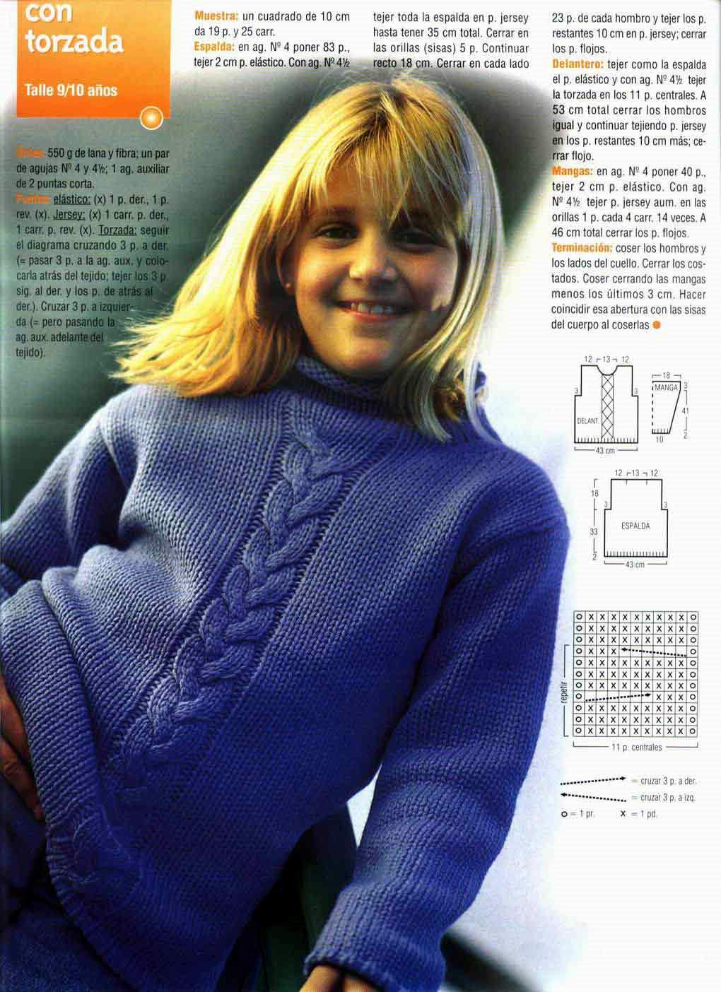 Mil cosas en el Baúl Pulover Sueter para Niñas con trenza a dos agujas