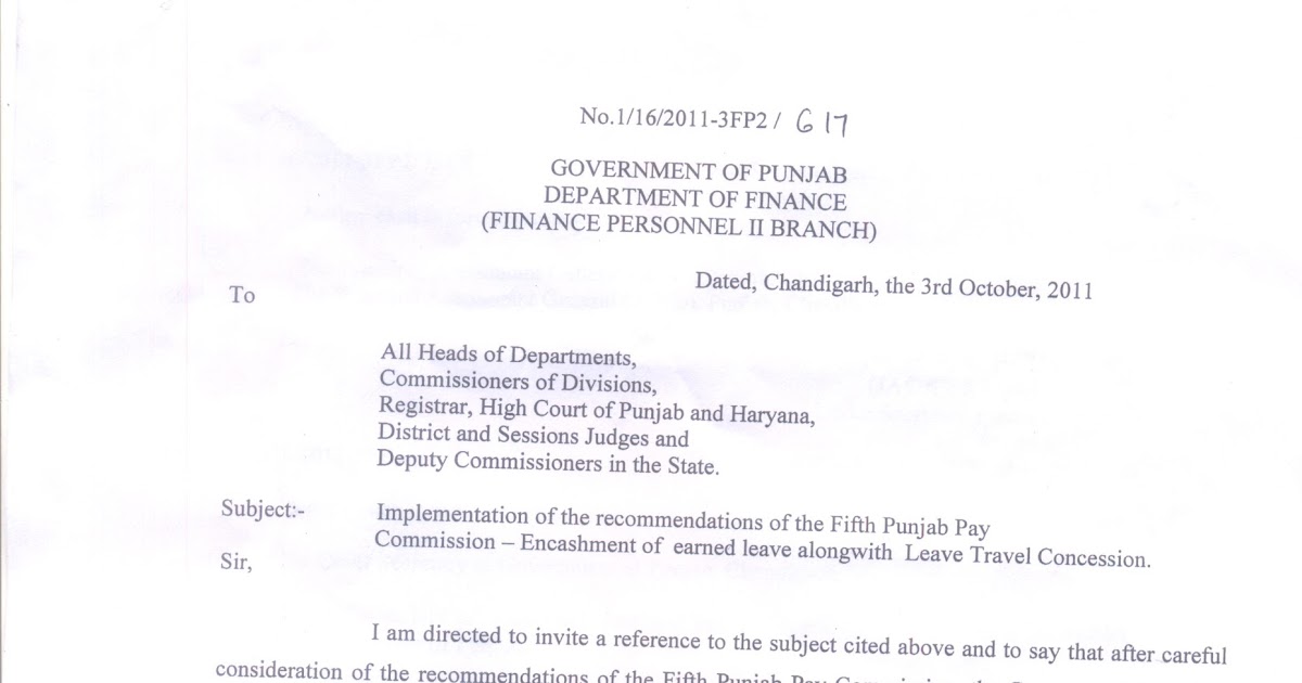 10 Days Earned Leave With LTC Computer Faculty Punjab