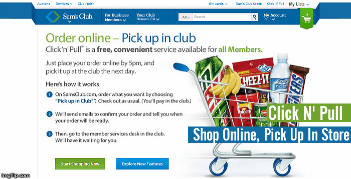 @SamsClub member have a chance to use the free Click N' Pull service, which lets customers shop online from any internet connected device, and pick up their order in store! #TrySamsClub #shop
