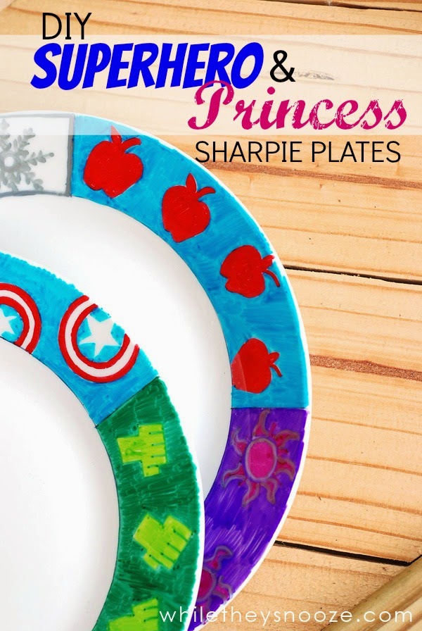 While They Snooze DIY Superhero and Princess Sharpie Plates