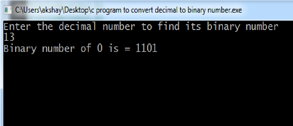C Program For Decimal To Binary Conversion Method