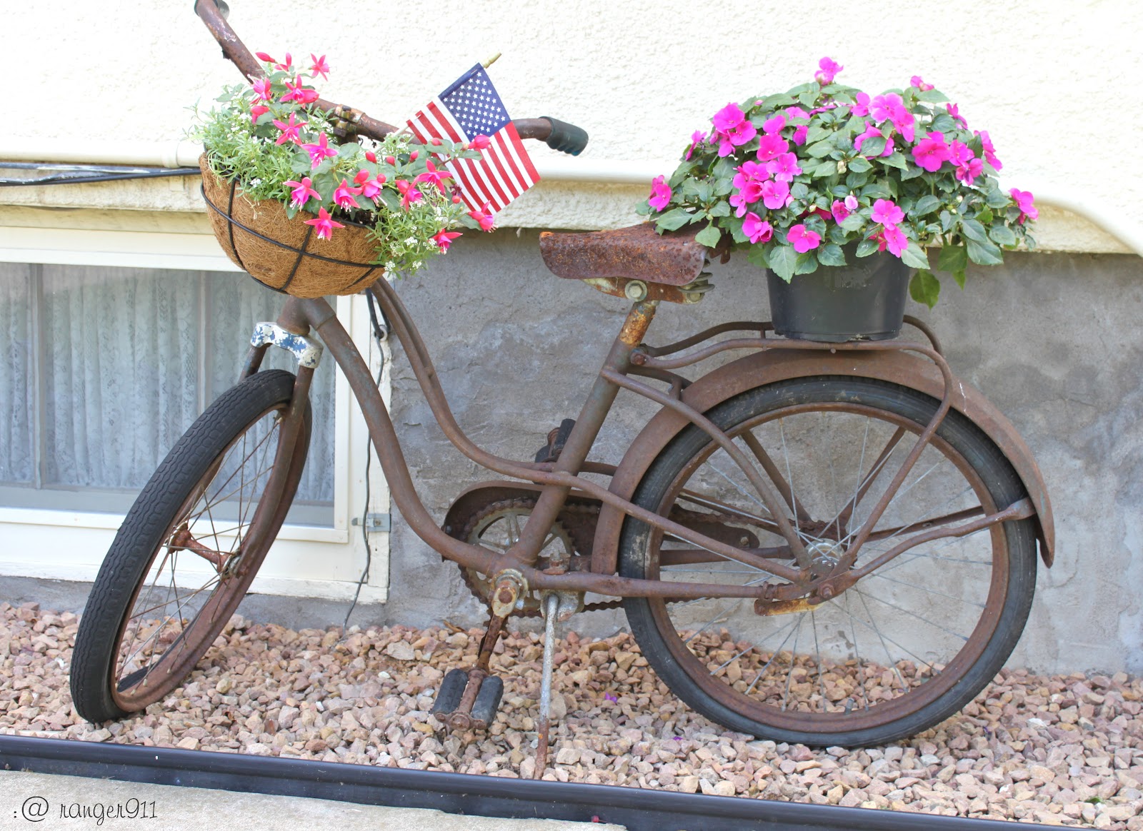 I Love That Junk Vintage painted bike planter Ranger 911