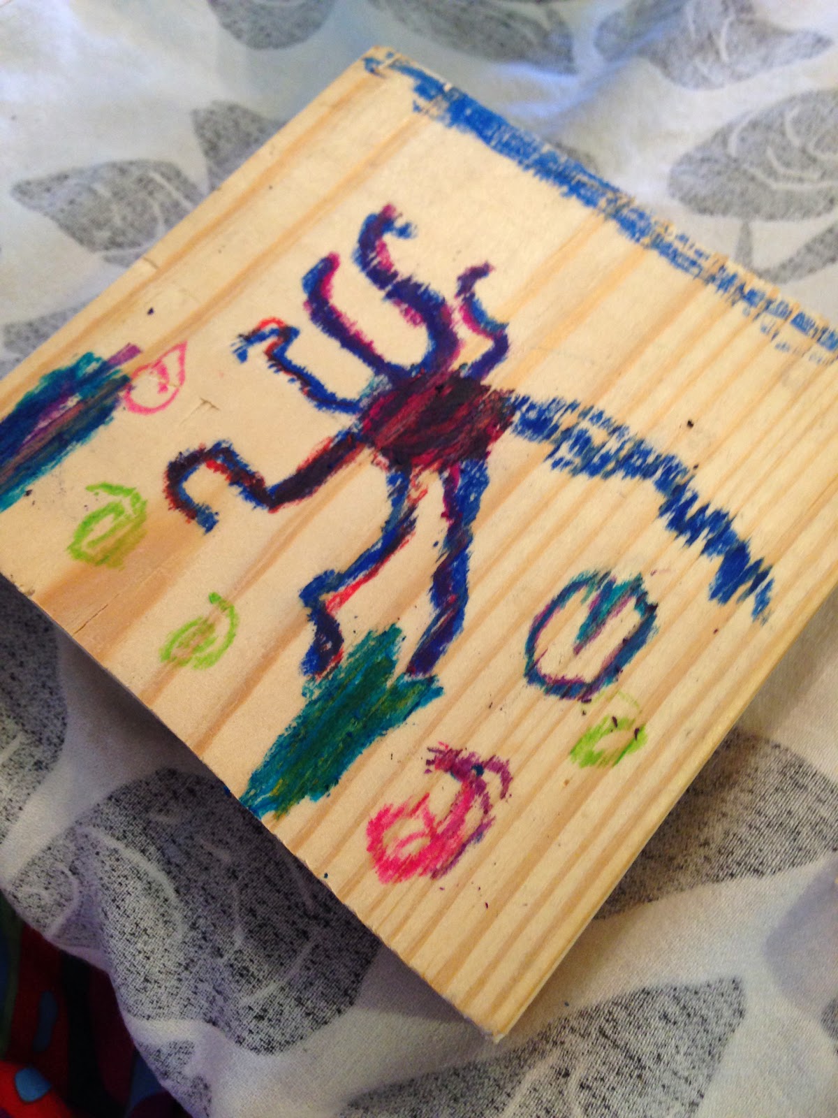 Busy and the Beans Melted Crayon Resist On Wood