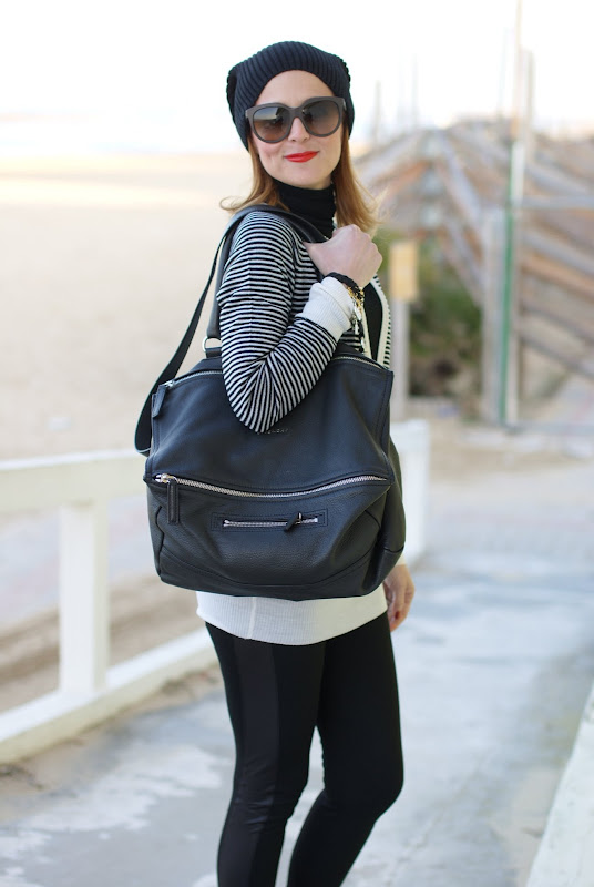 striped sweater, black and white outfit, Givenchy bag