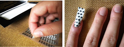 Adhesive nail foils are easily applied to each finger
