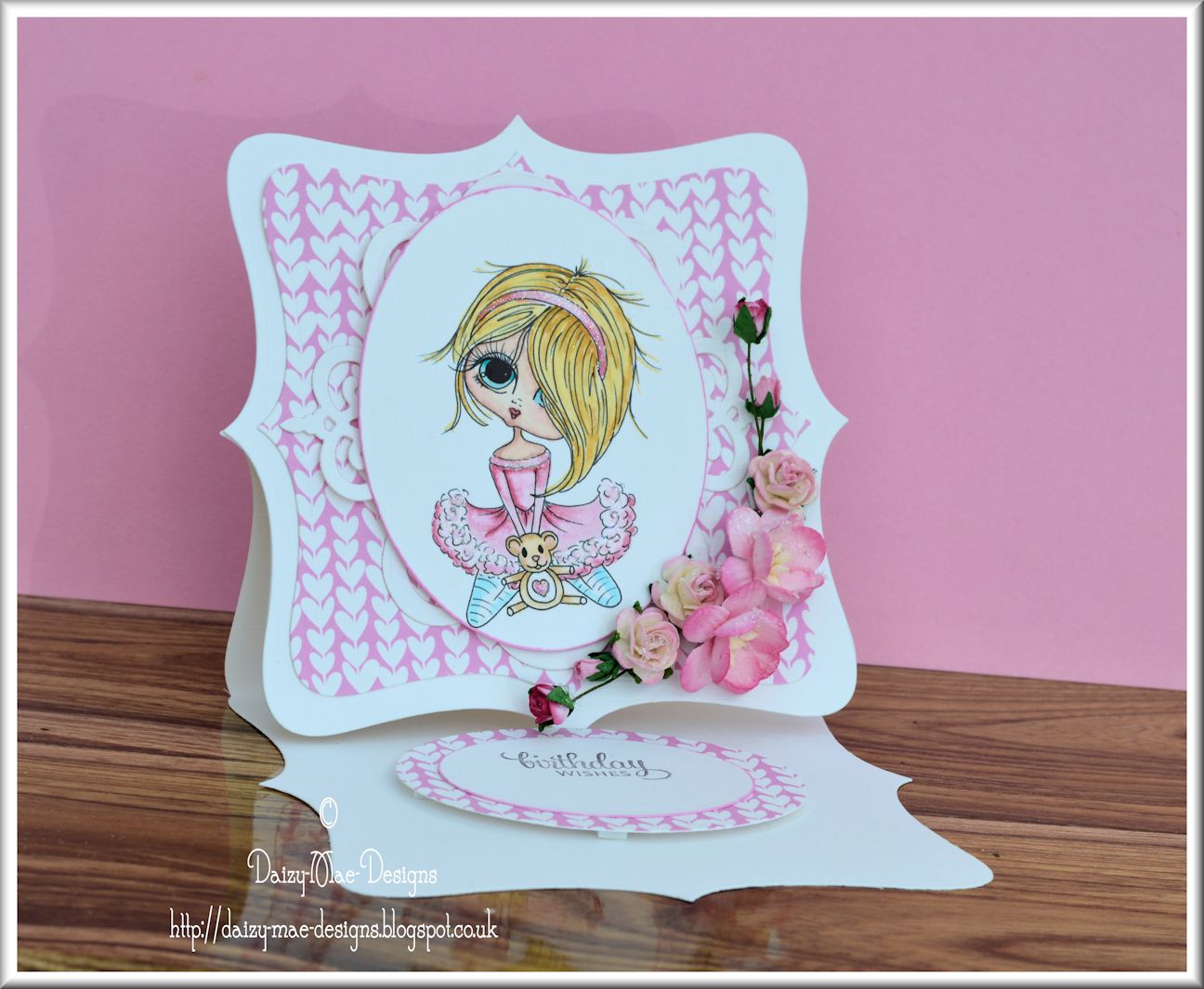 Birthday, pink, hearts, easel card