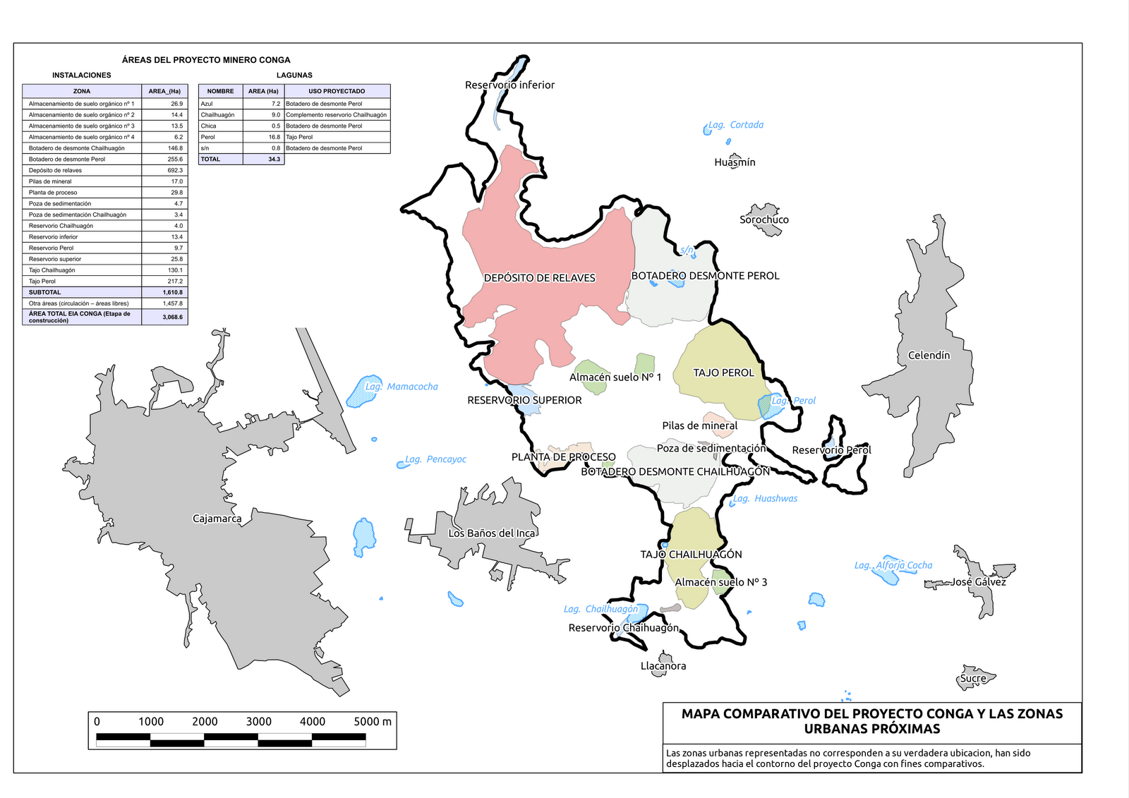 Crónicas de la ciudad de Cajamarca Perú EIA Conga (I) Áreas y tamaños