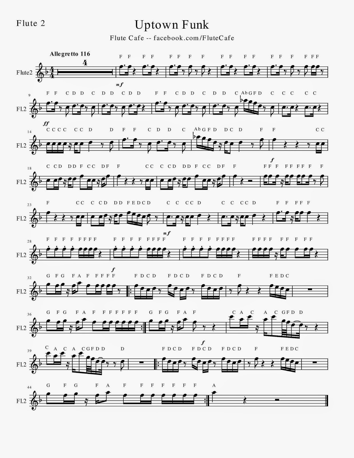 Flute Cafe Uptown Funk (Flute Sheet Music)