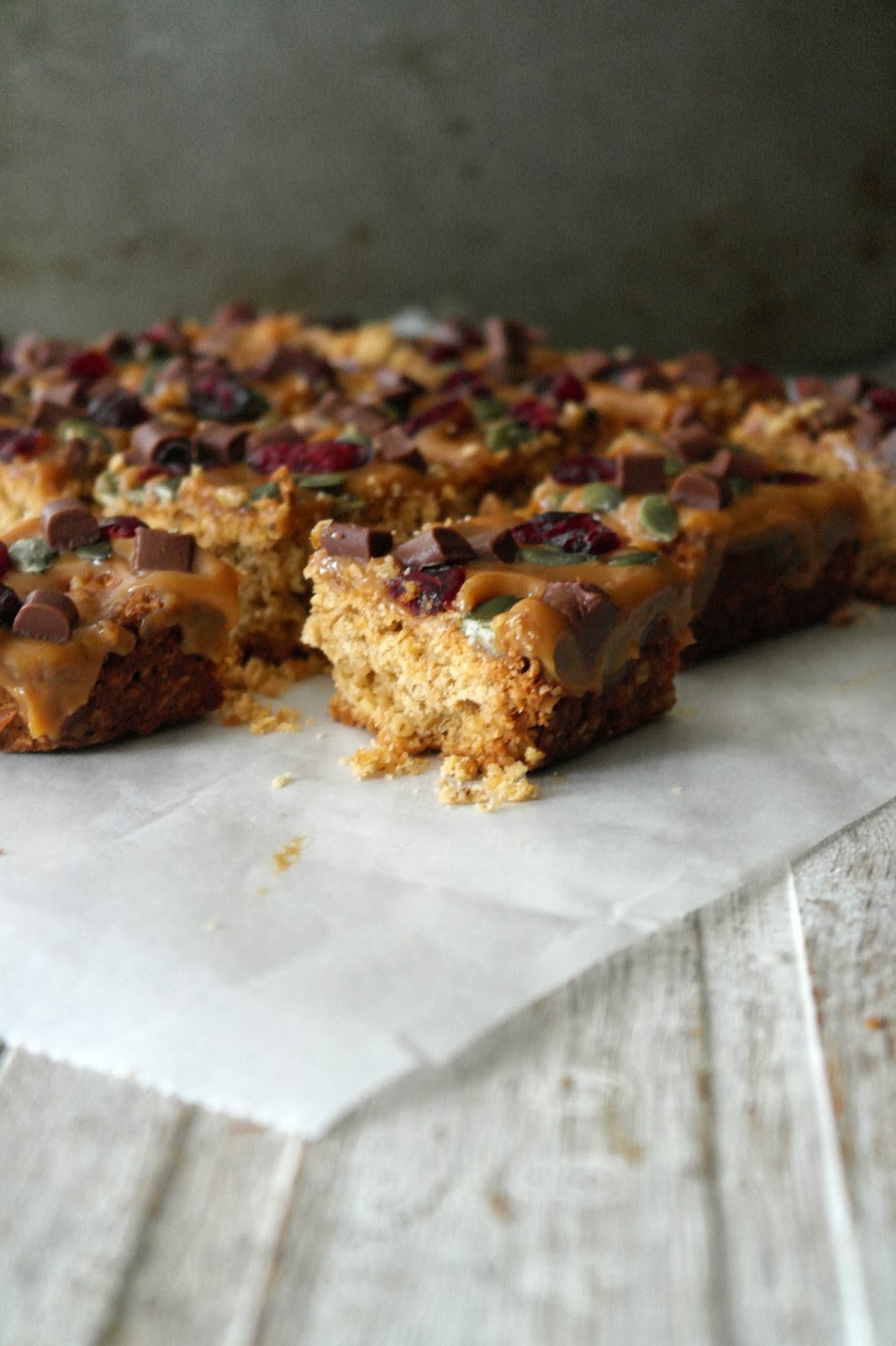 caramel pumpkin seed and cranberry flapjack twigg studios