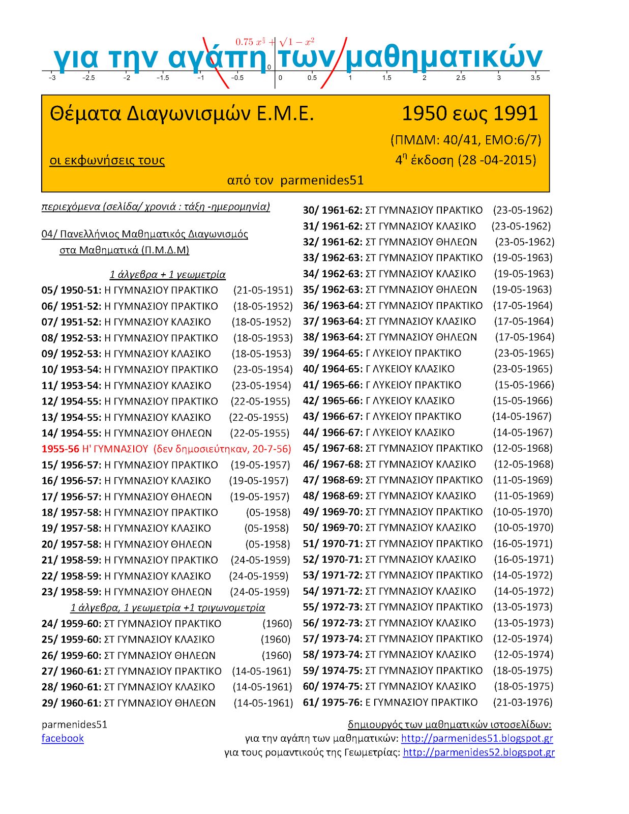 θέματα ελληνικών μαθηματικών διαγωνισμών 1933-2017 <br>+ κατάλληλο υλικό προετοιμασίας