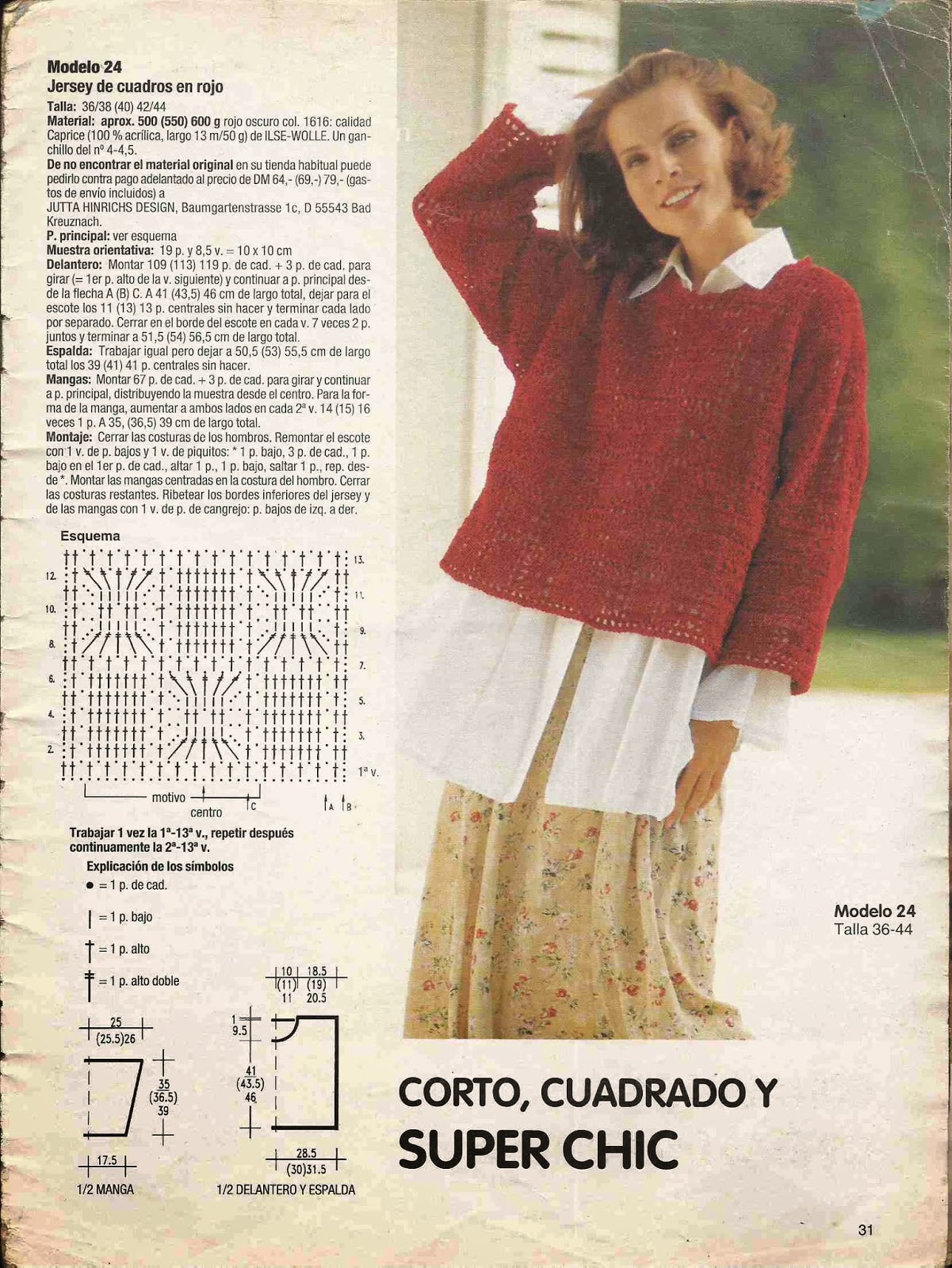 #112 Suéter o Jersey de Cuadros Rojos a Crochet