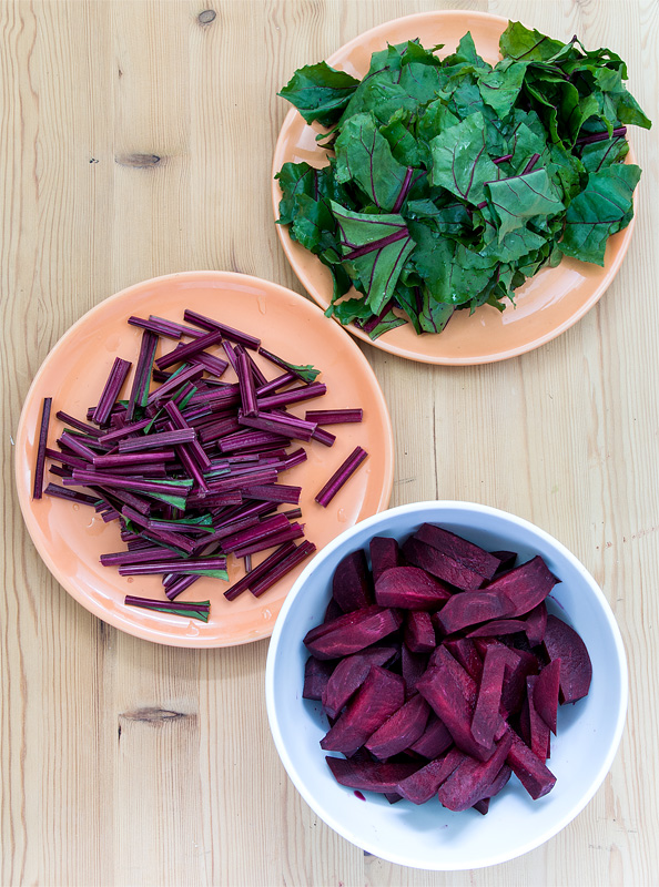 Young beet with leaves cut top
