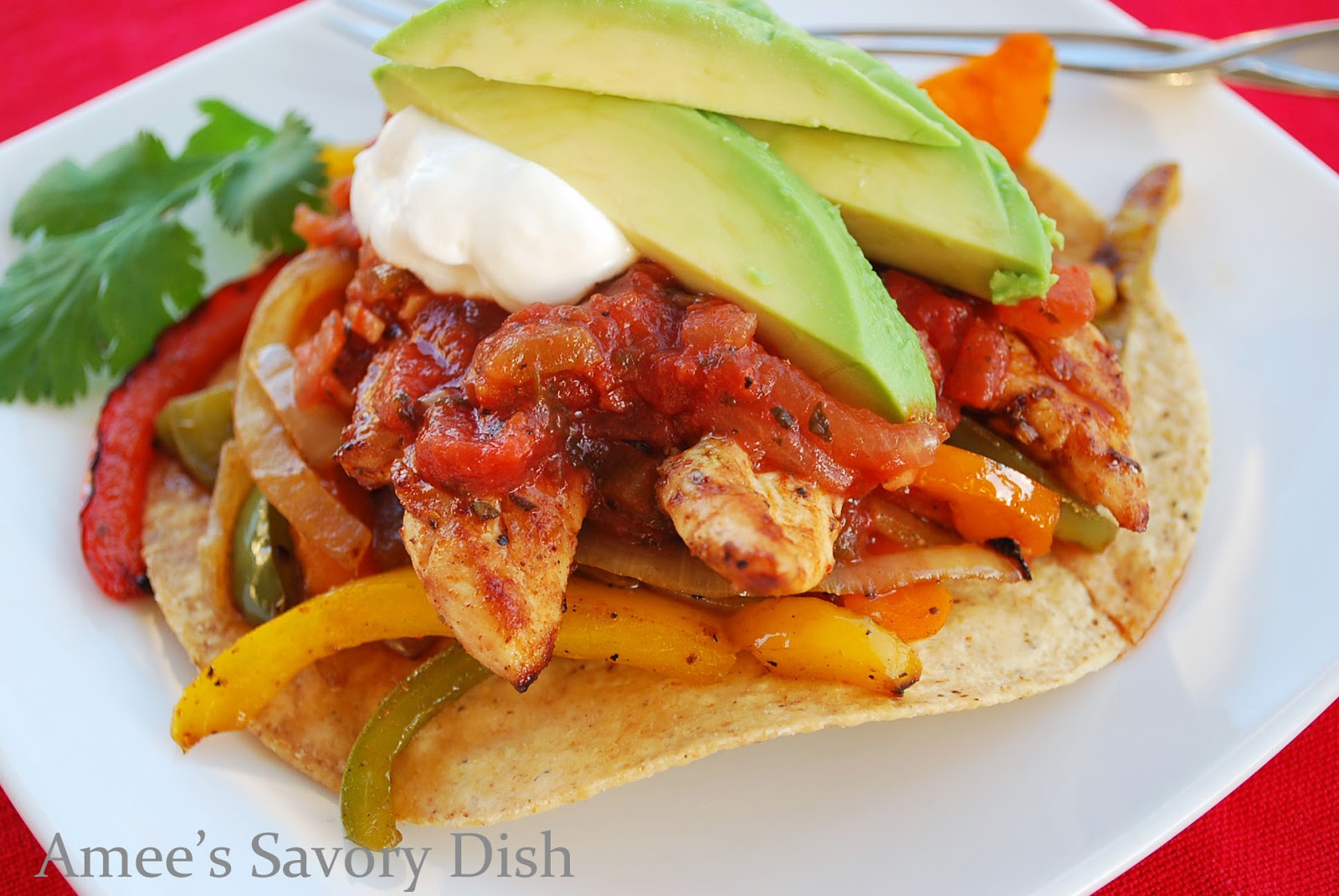 Amee's Savory Dish Grilled Chicken Fajita Tostadas