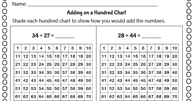 Classroom Freebies: 100 Chart Addition