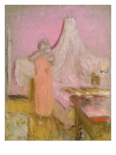 pink art for salon wall, La tasse de thé du matin, Vuillard