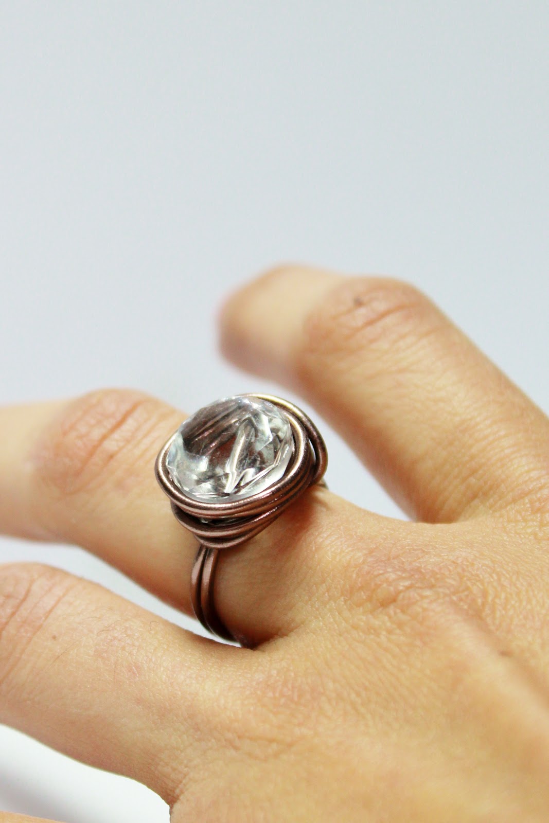 The Crafty Housewife Clear Button Wire Wrapped Ring