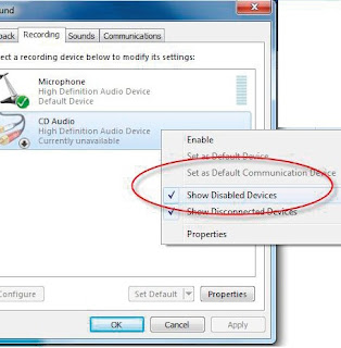 โชว์แหล่งบันทึกเสียงจากซาวด์การ์ดที่ถูกปิดไว้: Show disable sound card devices โชว์แหล่งบันทึกเสียงจากซาวด์การ์ดที่ถูกปิดไว้: Show disable sound card devices