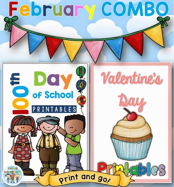 February COMBO 100th Day of School and Valentine's Day Printables February COMBO 100th Day of School and Valentine's Day Printables