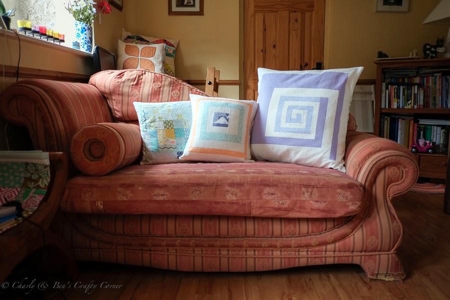 Charly & Ben's Crafty Corner Friday Finish 3 log cabin cushions!