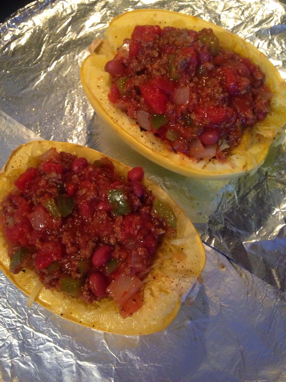 Cooking Yourself Skinny Spaghetti Squash Chili Boats