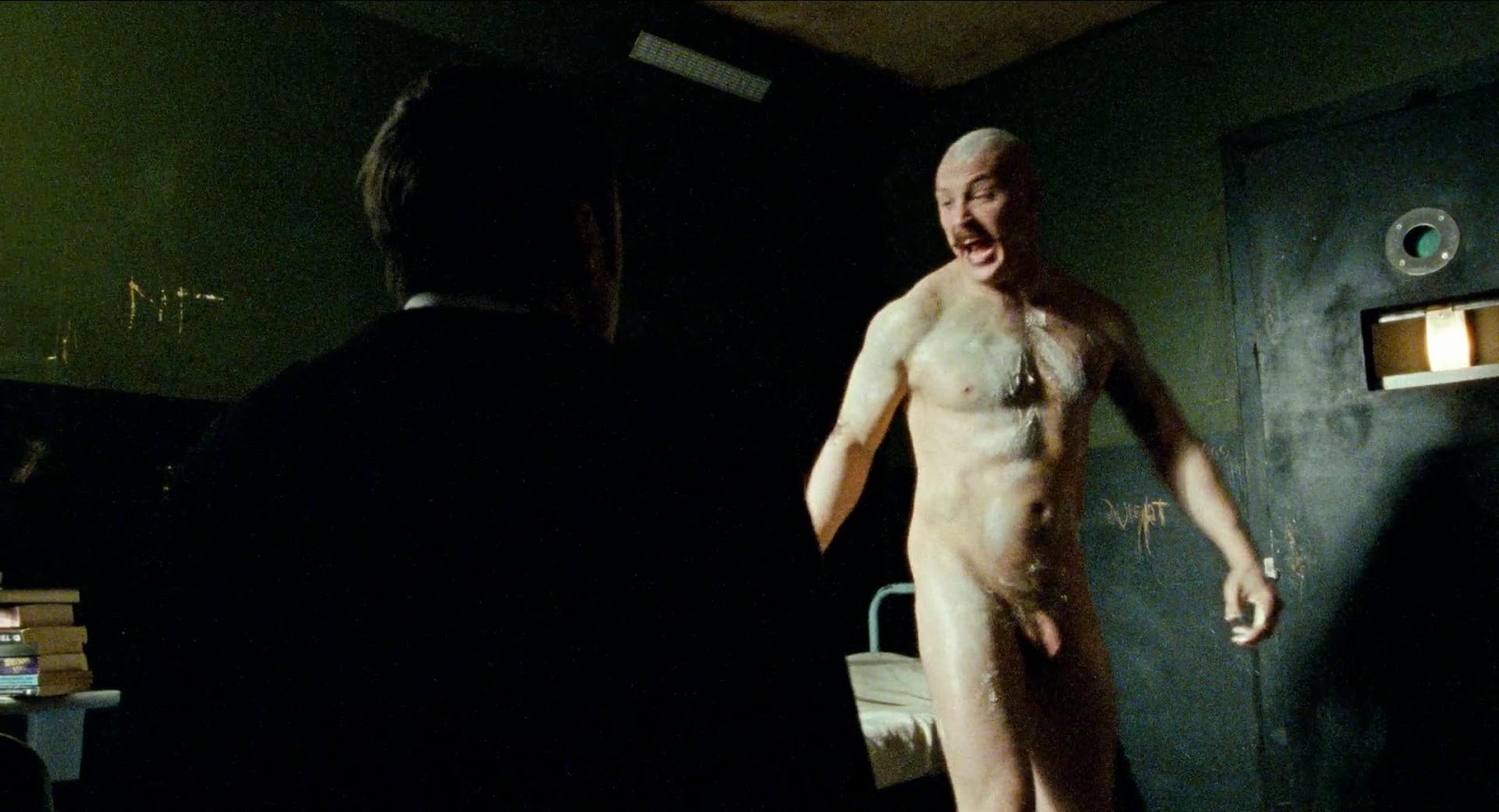Tom Hardy going frontal in Bronson (2008) .