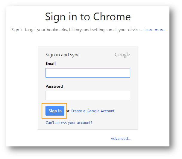 google chrome sign in