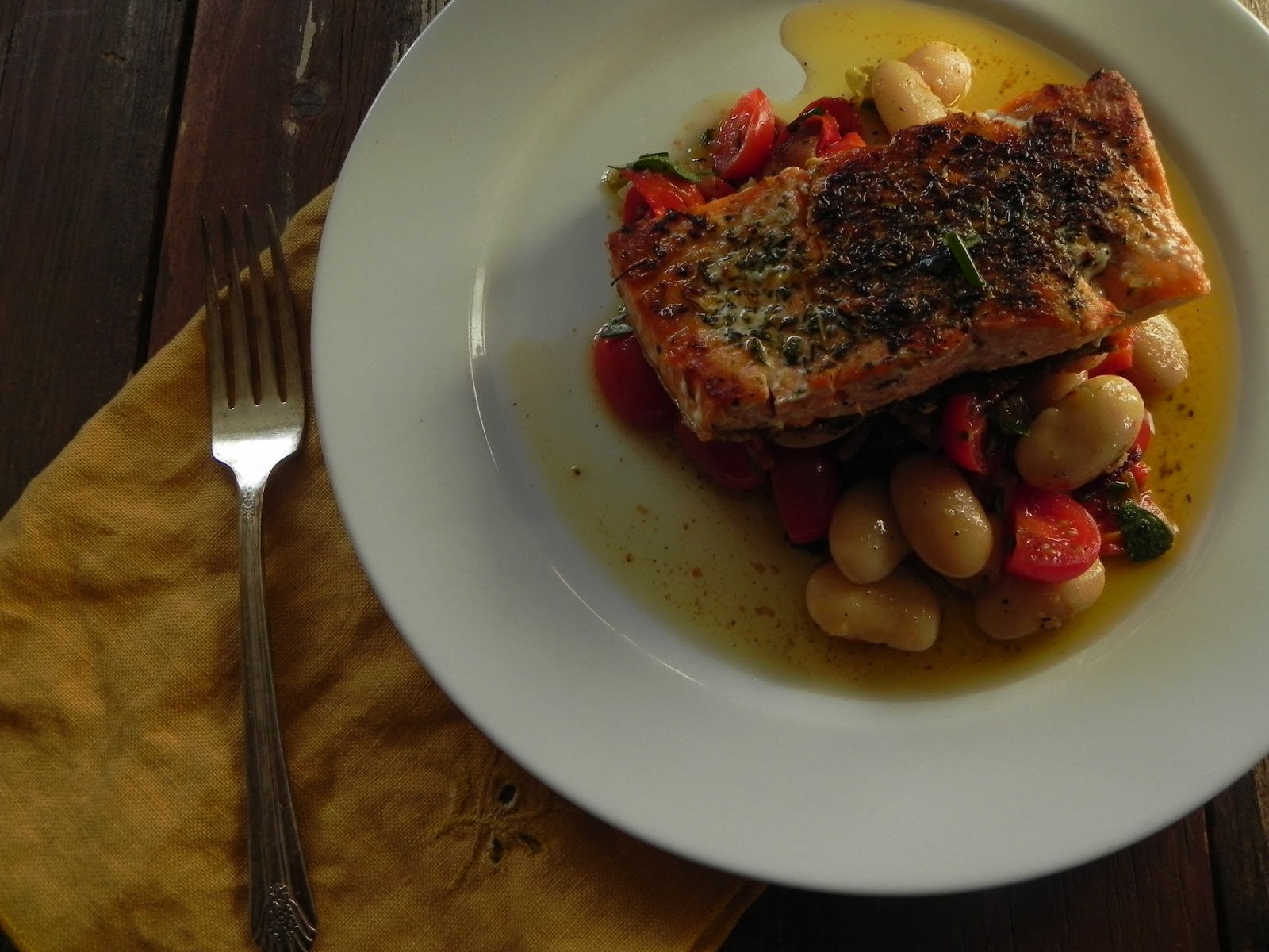 Let Them Eat Healthy Herb de Provence Grilled Salmon over White Bean