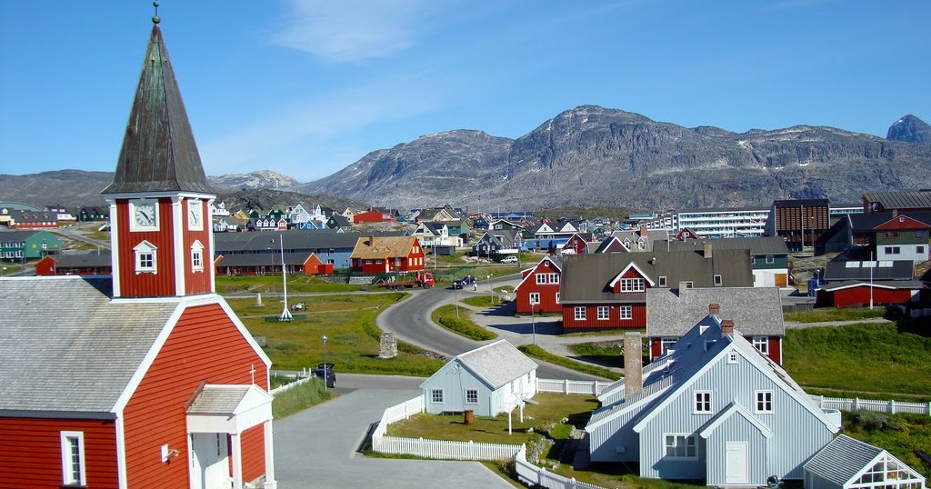 KUALA SKYLAB GREENLAND VIEW. NUUK HOUSES AND CHURCH.