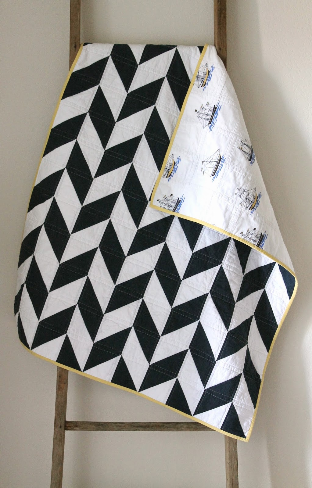 craftyblossom navy and white nautical herringbone quilt.