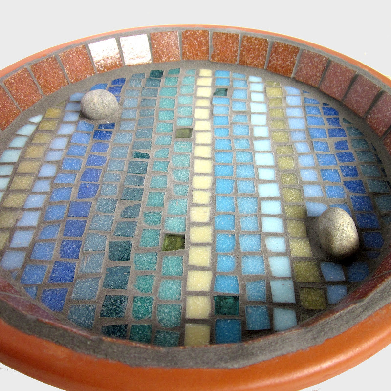 Linear Shoreline Mosaic Garden Bird Bath title=
