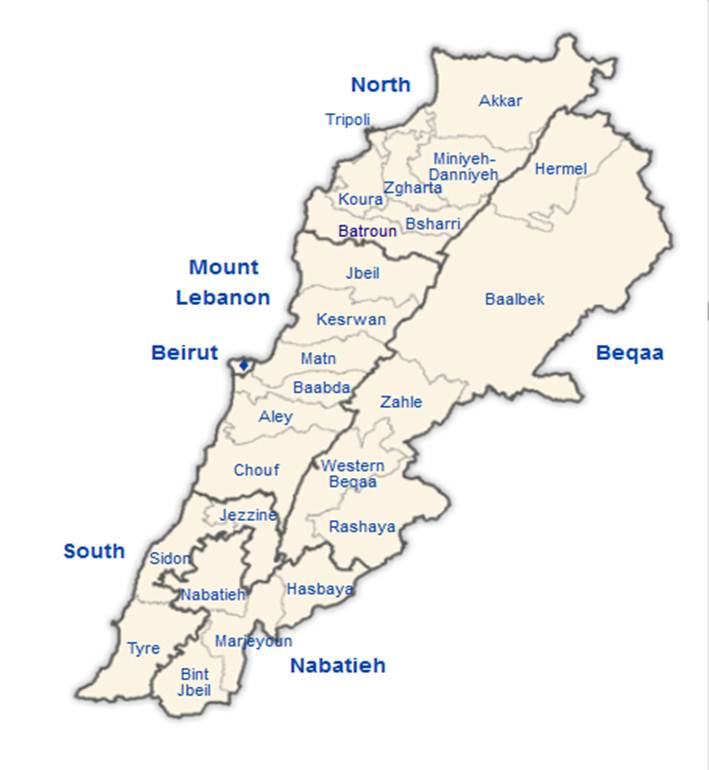 Líbano Mapa Províncias