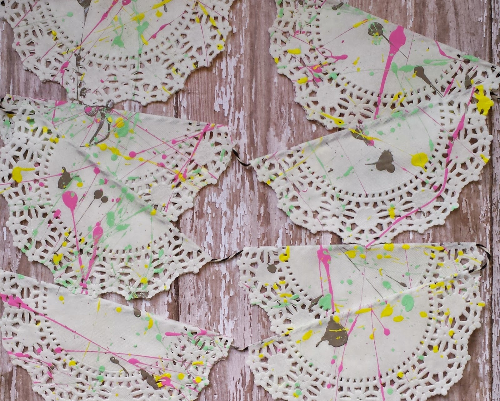 Tied Ribbon Paint Splatter Doily Banner