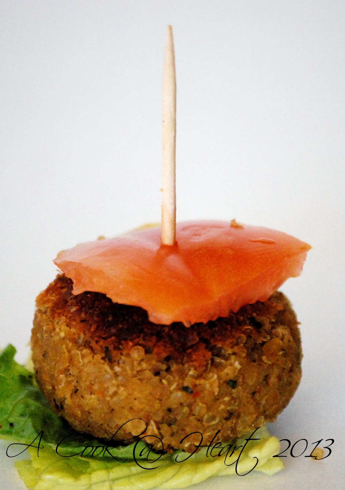 A Cook Heart Mini (Quinoa and Bean) Burgers in Pita Pockets