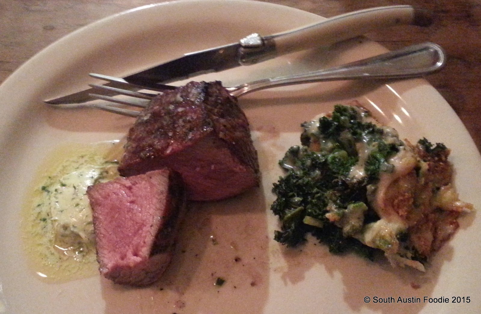 Dai Due tri tip steak with kale gratin