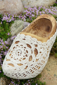 Crochet Covered Wooden Shoe, Dutch Shoe - Over The Apple Tree