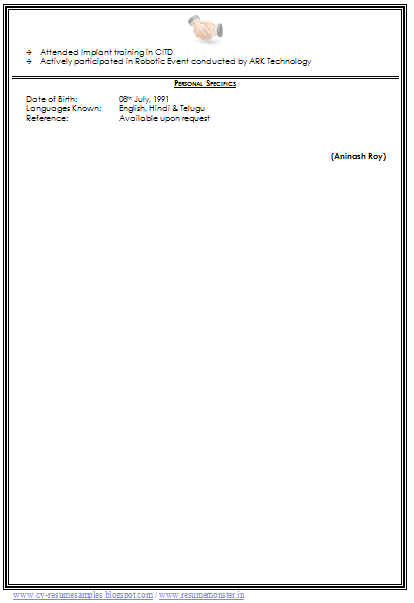 mechanical engineering resumes for freshers
