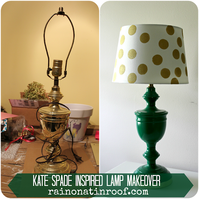 Kate Spade Inspired Lamp Makeover  #katespade #lamp #makeover #kellygreen #polkadots #DIY #rainonatinroof