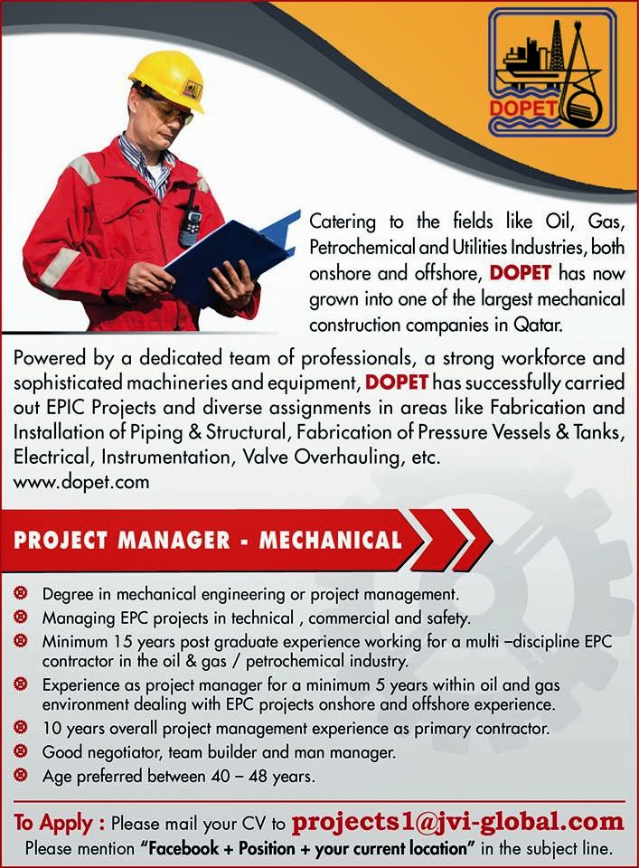 DOPET Oil & Gas Petrochemical Job Vacancies for Qatar Gulf Jobs for