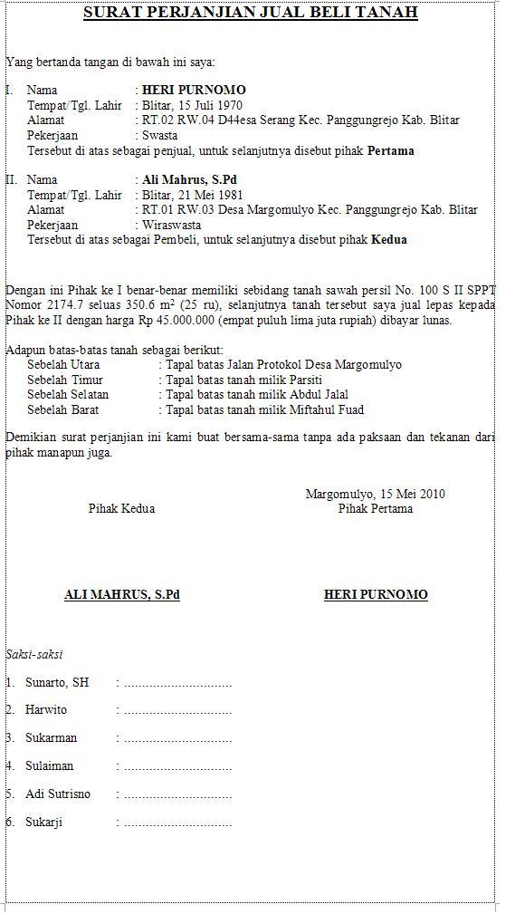 Contoh Surat Perjanjian Jual Beli Tanah 2010